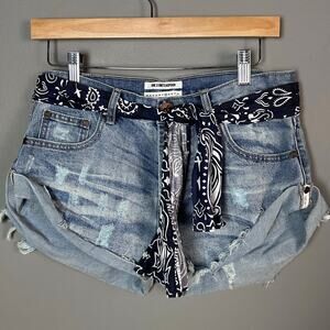 Revolve One Teaspoon denim shorts size 28 short bandana belt festival boho